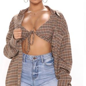 Fashion Nova Call you out plaid shirt set brown/combo